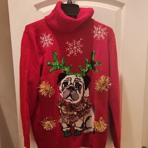 Absolutely Famous Red Holiday Sweater with Pug Design